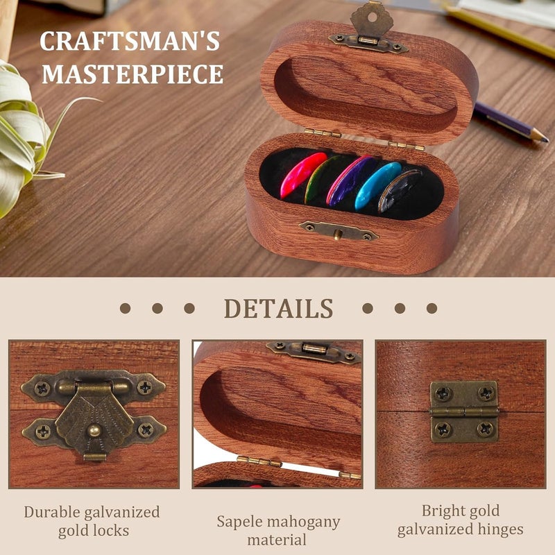 DoubleCare Wooden Guitar Pick Case Set with 12 Celluloid Picks in 3 Thicknesses, Premium Guitar Pick Holder, Mini Jewelry Box, Guitar and Bass Gift - Image 2